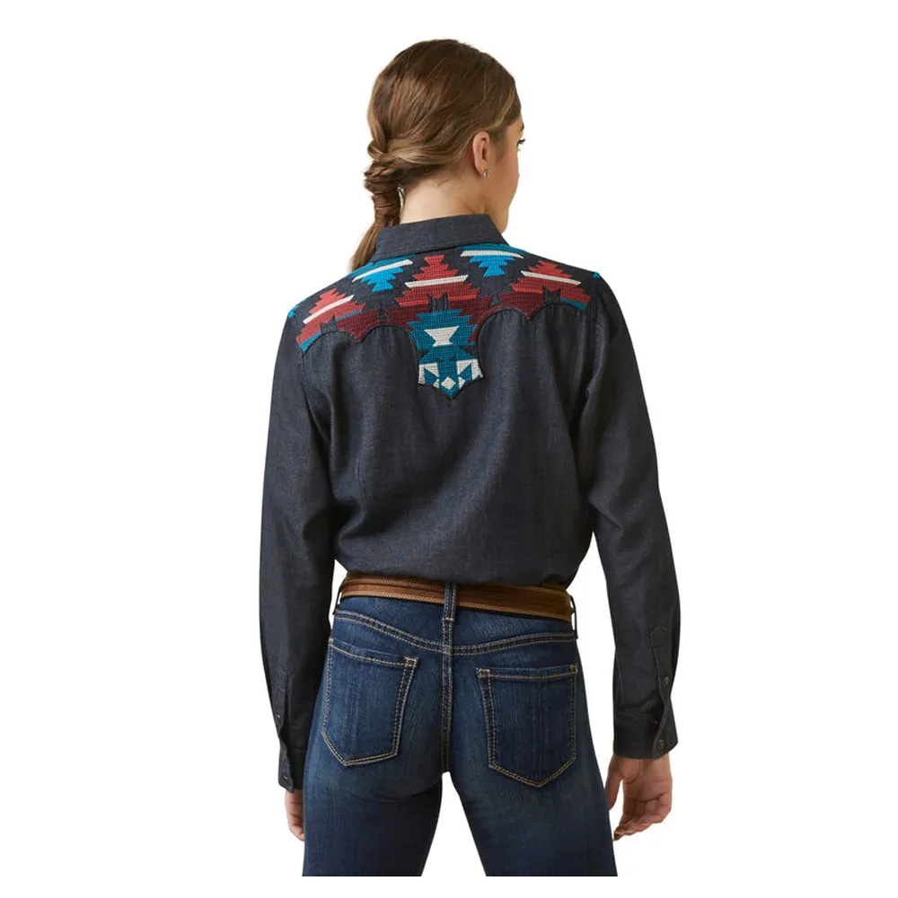 10046312 Ariat Women's Dutton Embroidered Long Sleeve Western Snap Shirt - Rinsed