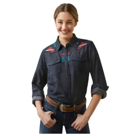 10046312 Ariat Women's Dutton Embroidered Long Sleeve Western Snap Shirt - Rinsed