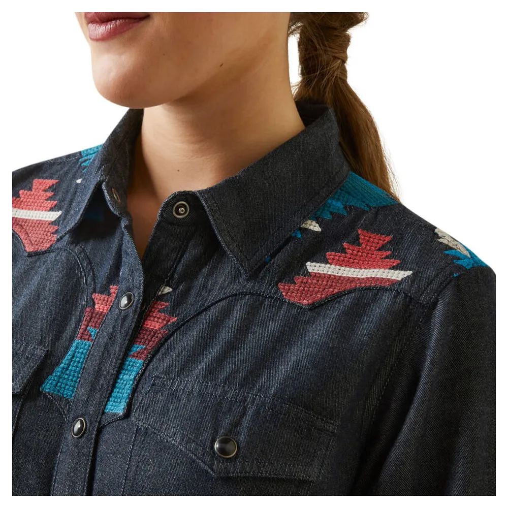 10046312 Ariat Women's Dutton Embroidered Long Sleeve Western Snap Shirt - Rinsed