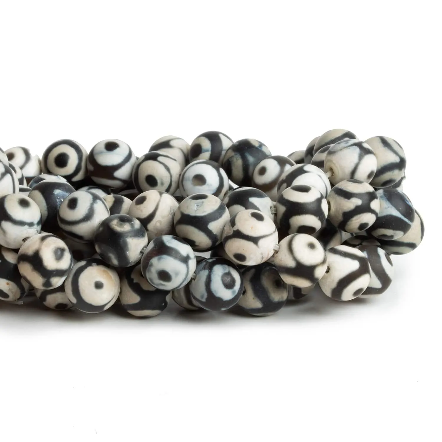 10mm Black & White Evil Eye Agate 15 inch 35 beads