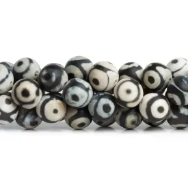 10mm Black & White Evil Eye Agate 15 inch 35 beads