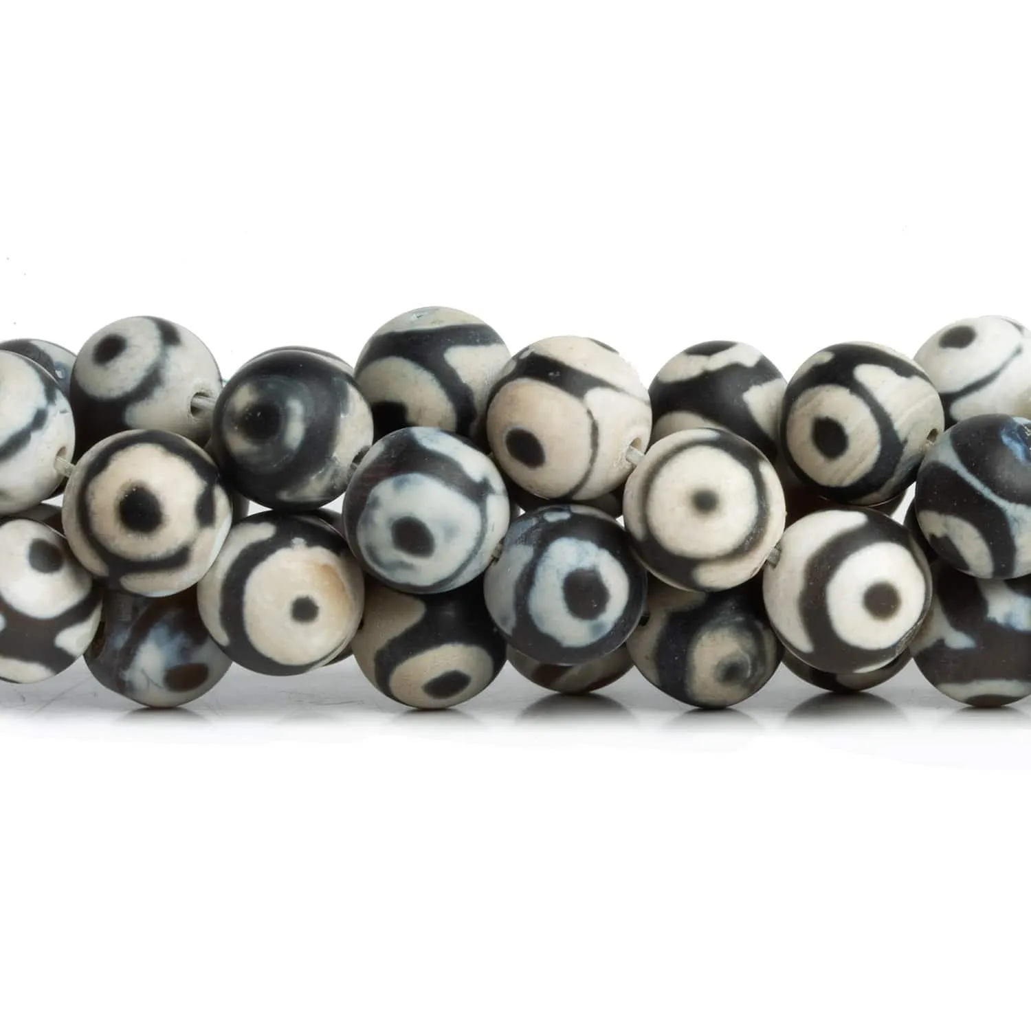 10mm Black & White Evil Eye Agate 15 inch 35 beads