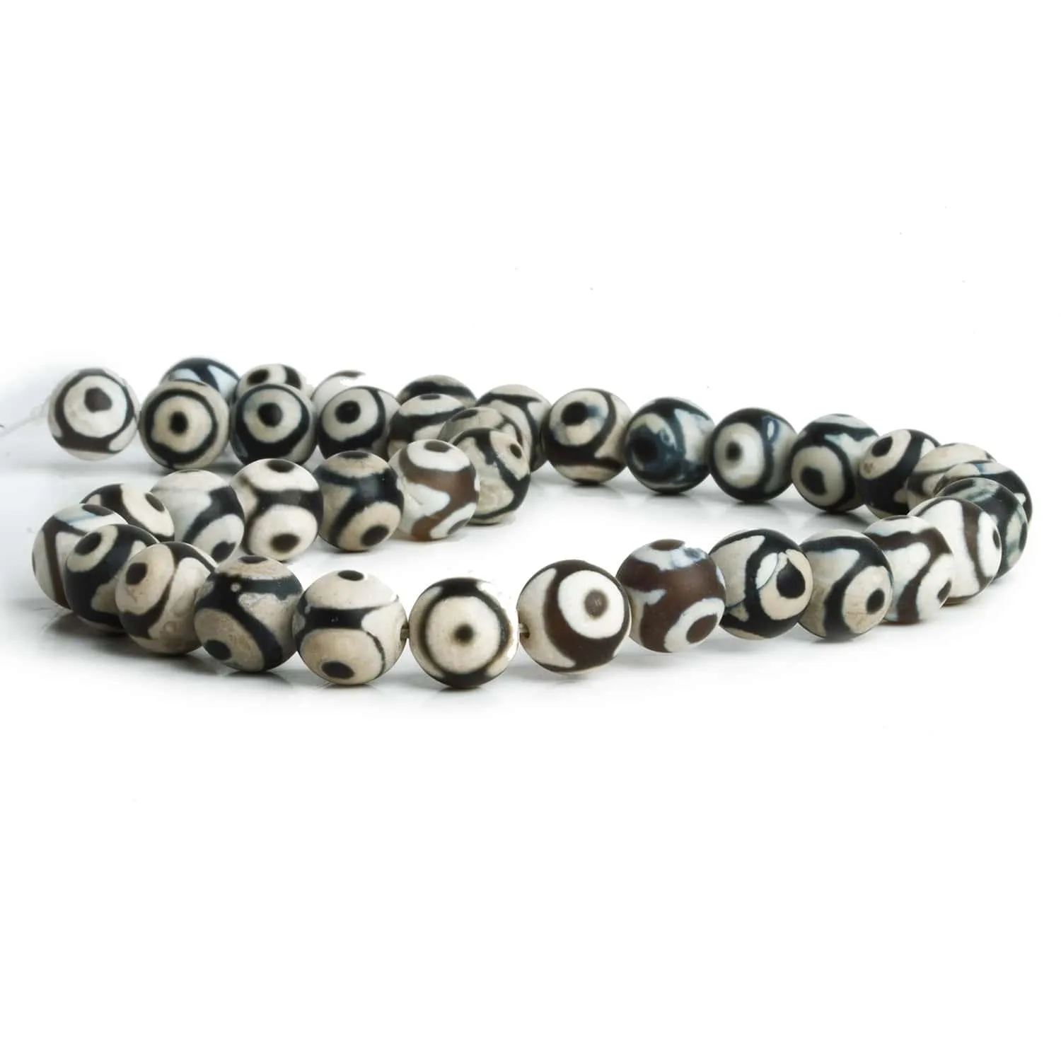 10mm Black & White Evil Eye Agate 15 inch 35 beads