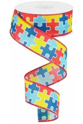 1.5" Puzzle Piece Ribbon: Autism Awareness (10 Yards)