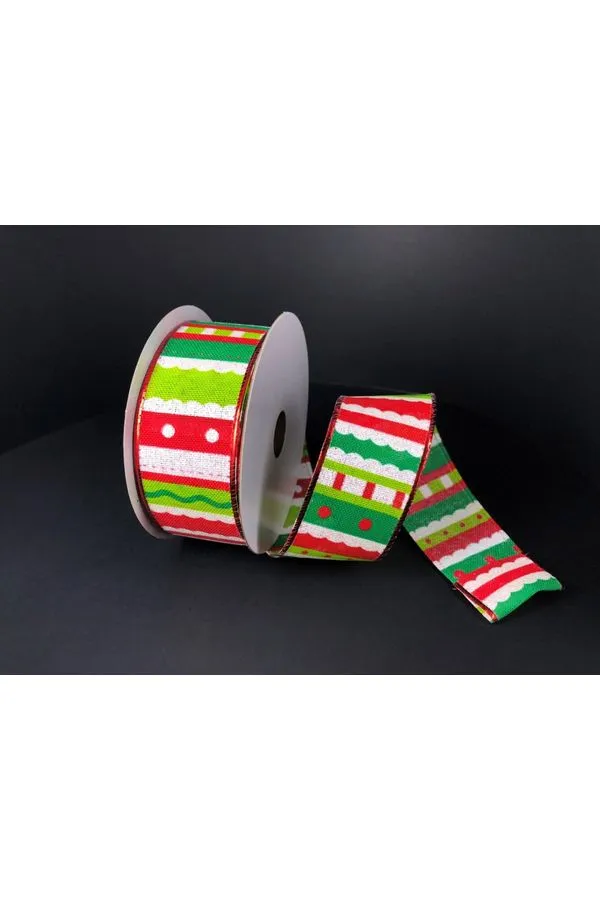 1.5" Whimsy Stripe Ribbon: Lime, Red, White (10 Yards)