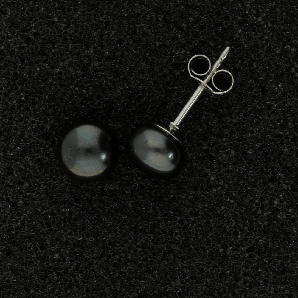18ct White Gold 7-7.5mm Black Fresh Water Pearl Earrings