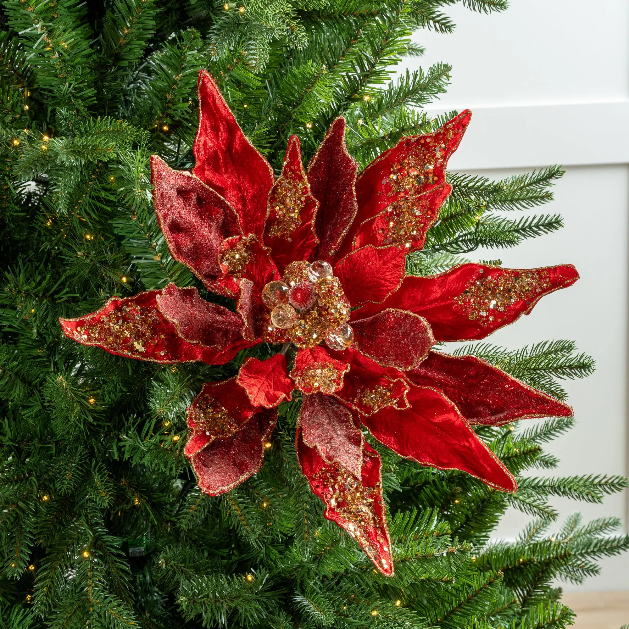 18" Poinsettia Stem Set Of 2