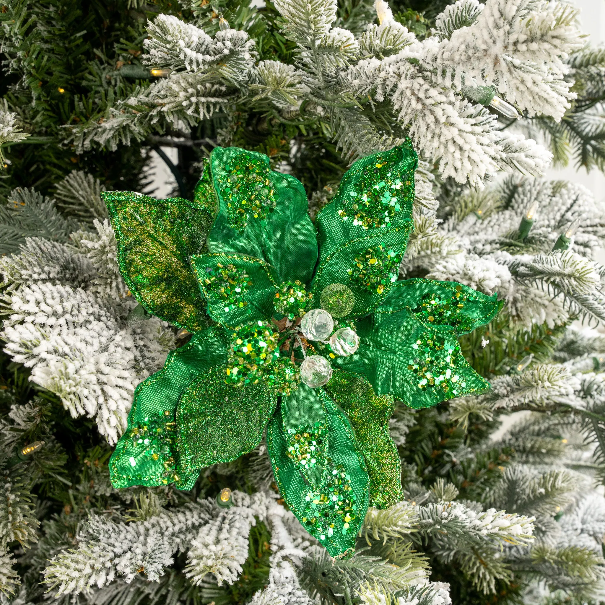 28" Emerald Green Poinsettia Stem Set Of 4