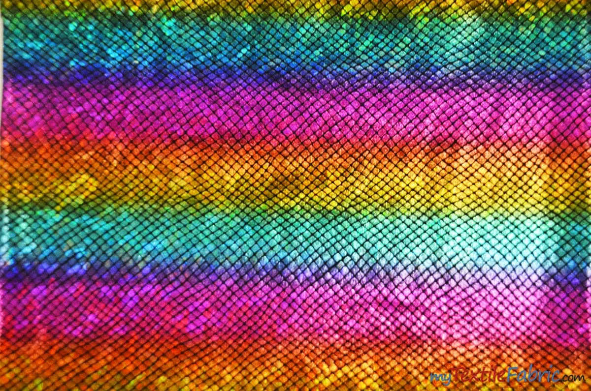4 Way Stretch Dancewear Fabric | Metallic Snake Hologram Spandex | 58/60" Wide | Multiple Colors |