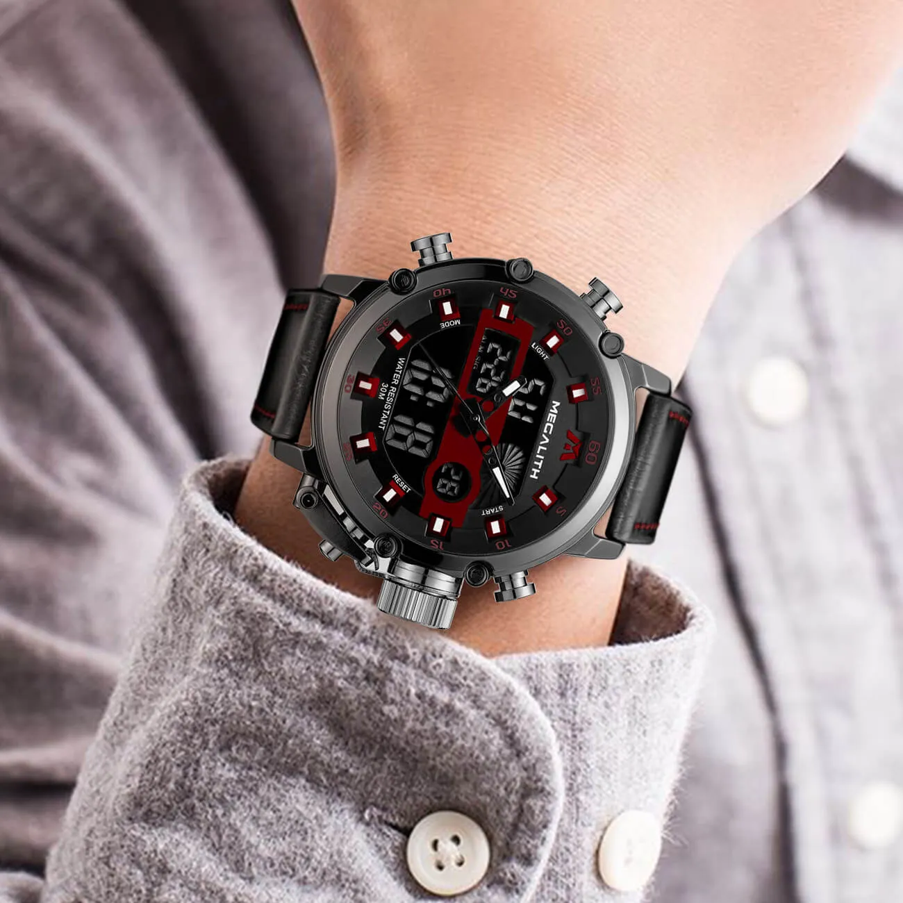 8051M | Analog Digital  Men Watch | Leather Band