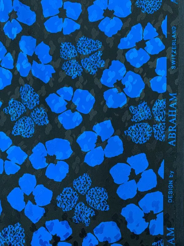 Abraham Floral Printed Silk Jacquard - Blue / Black