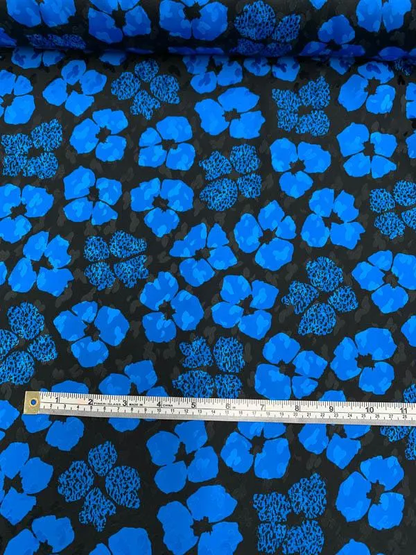 Abraham Floral Printed Silk Jacquard - Blue / Black
