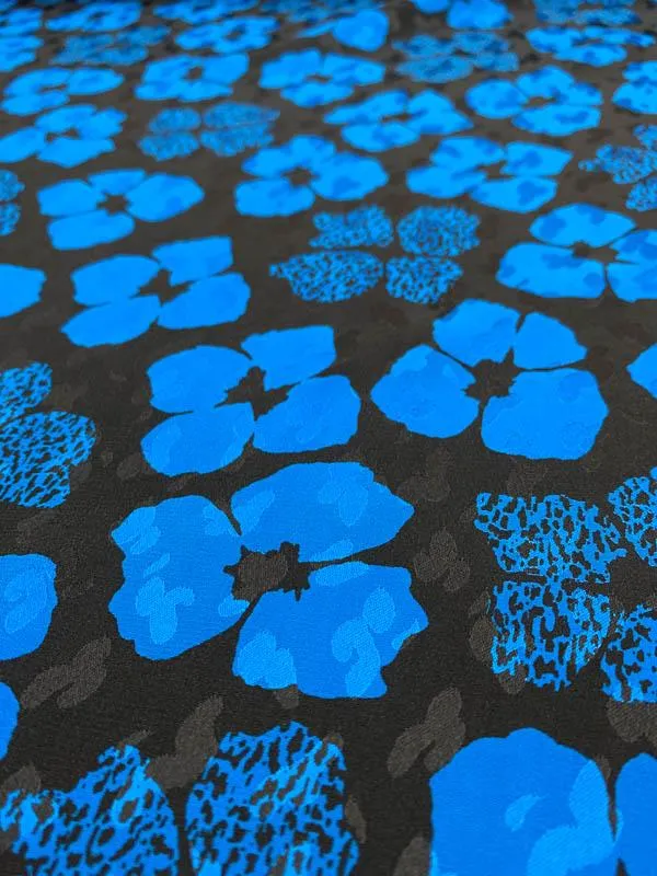 Abraham Floral Printed Silk Jacquard - Blue / Black