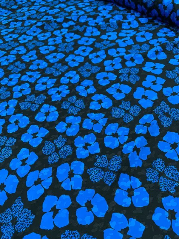 Abraham Floral Printed Silk Jacquard - Blue / Black