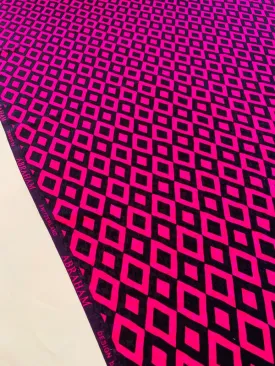 Abraham Geometric Diamond Printed Silk Jacquard - Fuscia / Navy