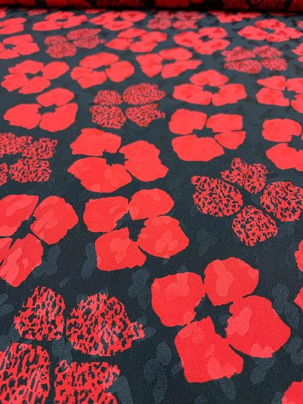 Abraham Vintage Floral Printed Silk Jacquard - Red / Black