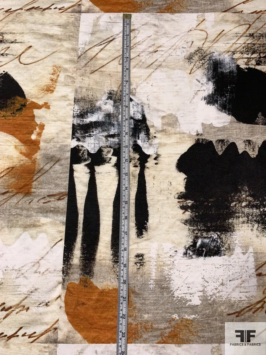 Abstract Collage with Script Writing Cotton Canvas Panel - Beige / Brown / Black / Ochre