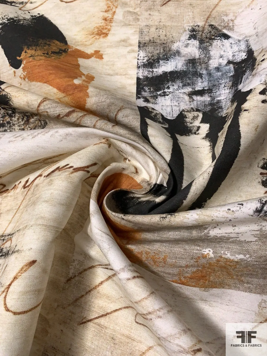Abstract Collage with Script Writing Cotton Canvas Panel - Beige / Brown / Black / Ochre