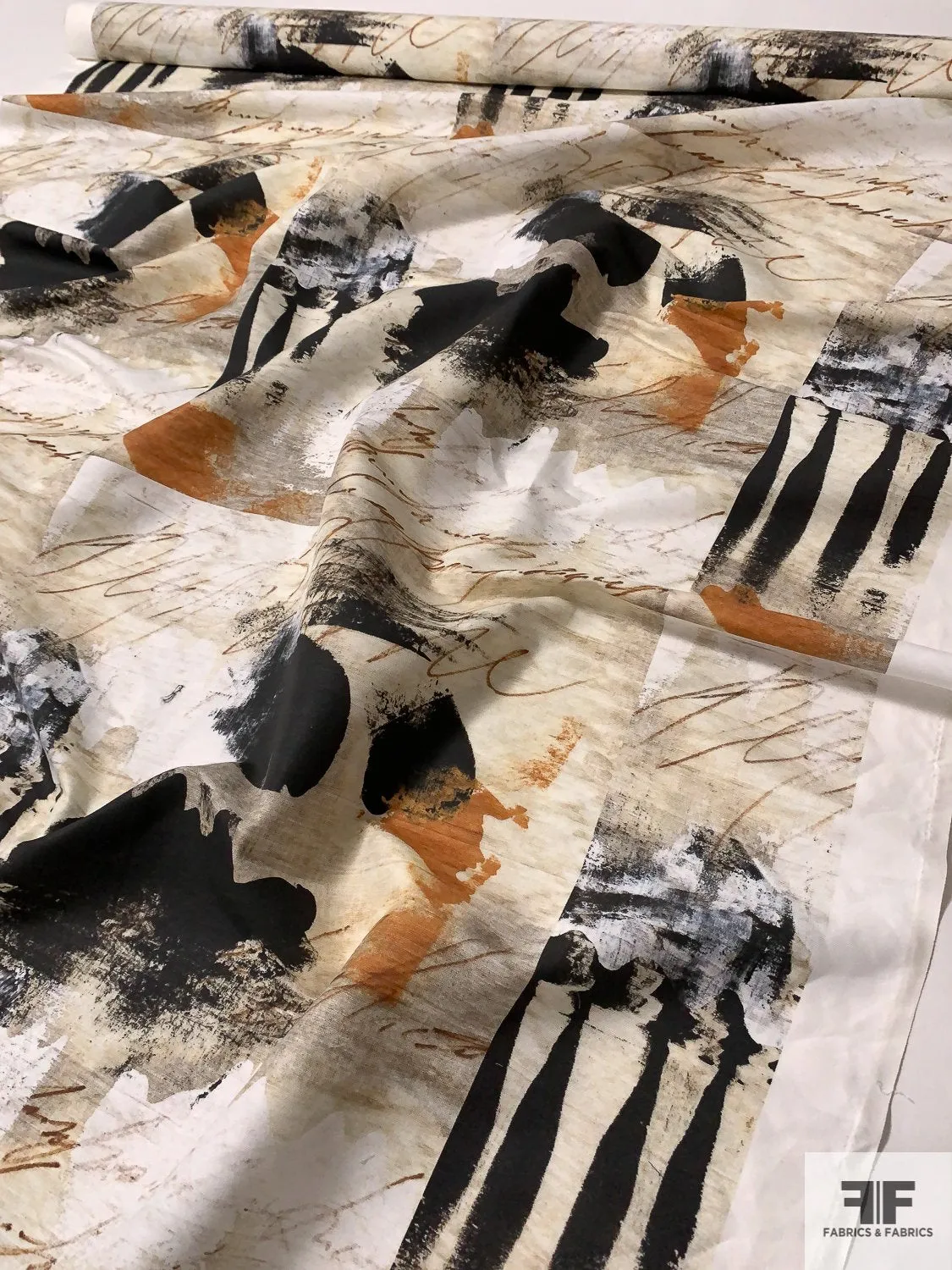 Abstract Collage with Script Writing Cotton Canvas Panel - Beige / Brown / Black / Ochre