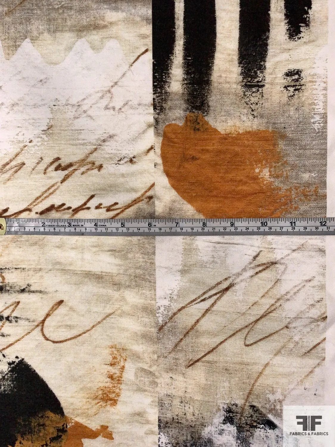 Abstract Collage with Script Writing Cotton Canvas Panel - Beige / Brown / Black / Ochre