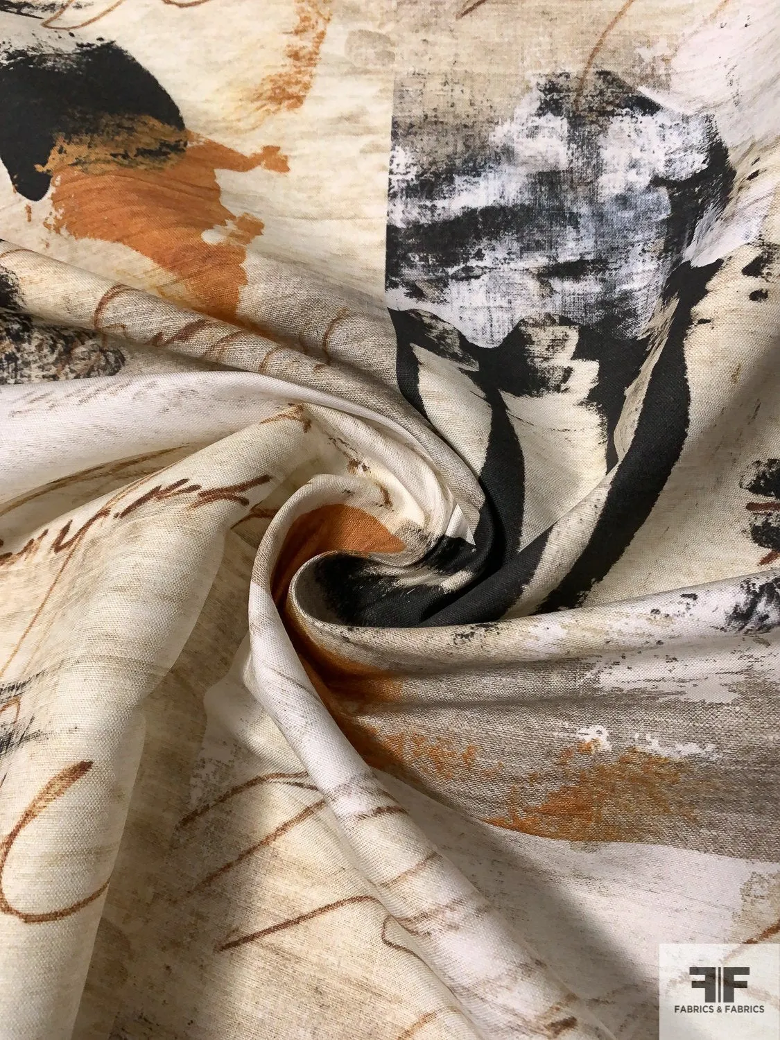 Abstract Collage with Script Writing Cotton Canvas Panel - Beige / Brown / Black / Ochre