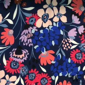 Abstract Floral Printed Silk Charmeuse on Matte side - Blue