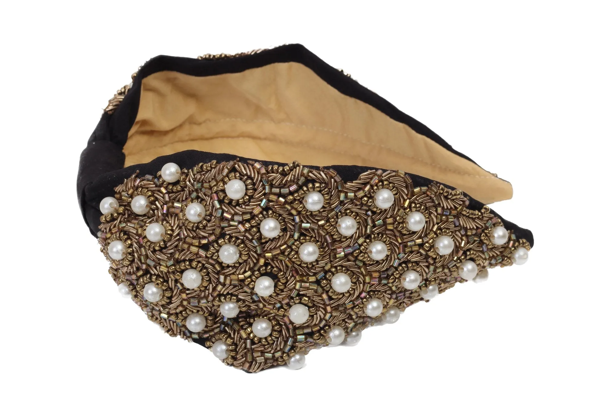 Agata Black Bead Embroidered Women Headband