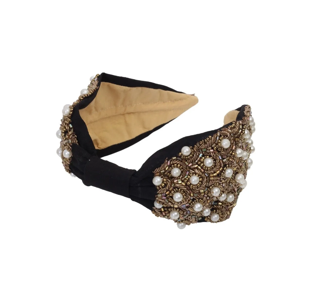 Agata Black Bead Embroidered Women Headband