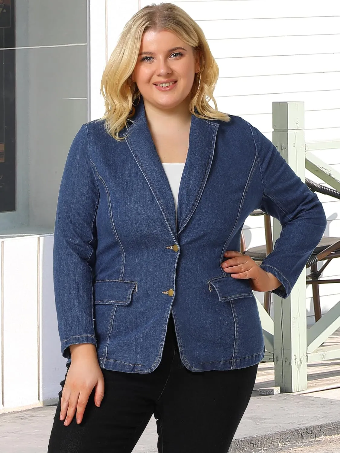 Agnes Orinda Women's Plus Size Denim Jackets Elegant Jean Lapel Work Blazers 2025