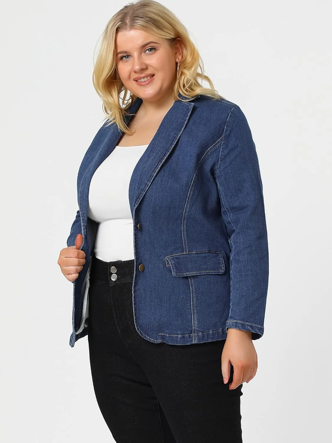 Agnes Orinda Women's Plus Size Denim Jackets Elegant Jean Lapel Work Blazers 2025