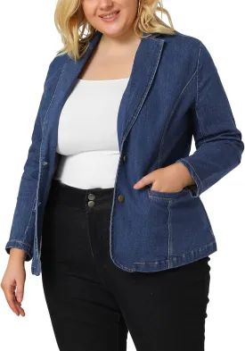 Agnes Orinda Women's Plus Size Denim Jackets Elegant Jean Lapel Work Blazers 2025
