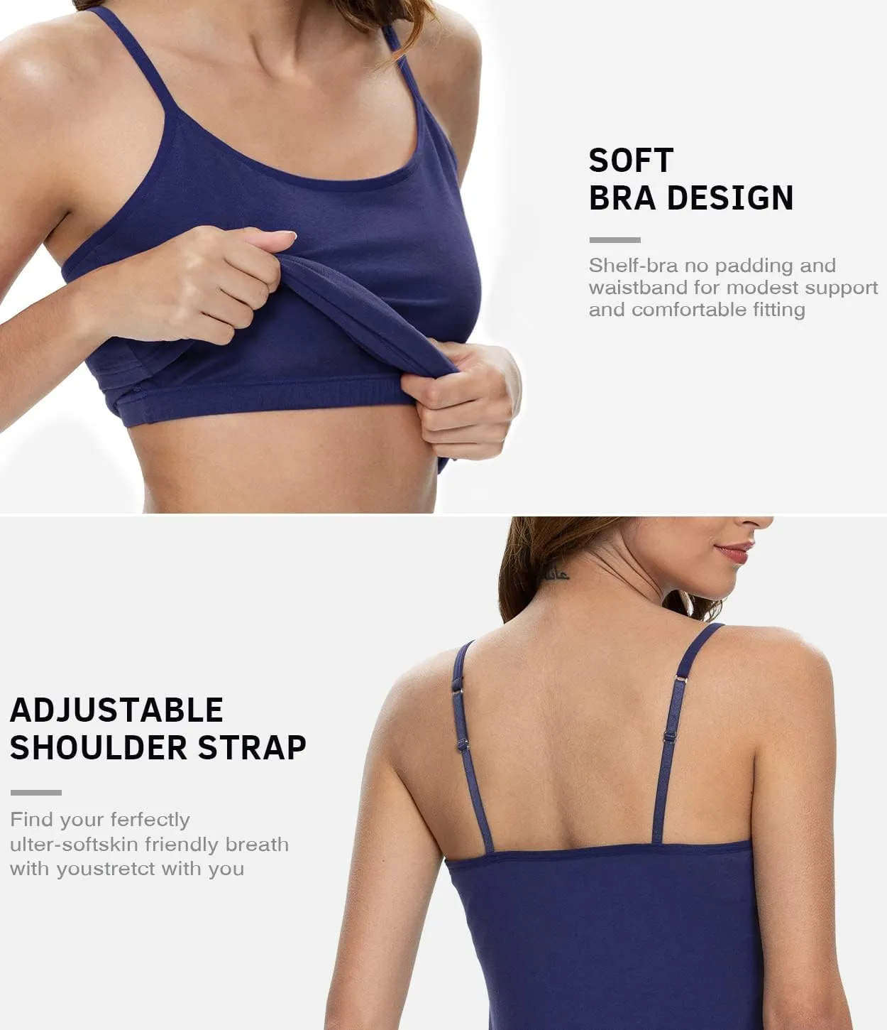Air Curvey Women's Camisole with Shelf Bra Adjustable Spaghetti Strap Tank Tops 2/3-Pack Cotton Undershirts Tops