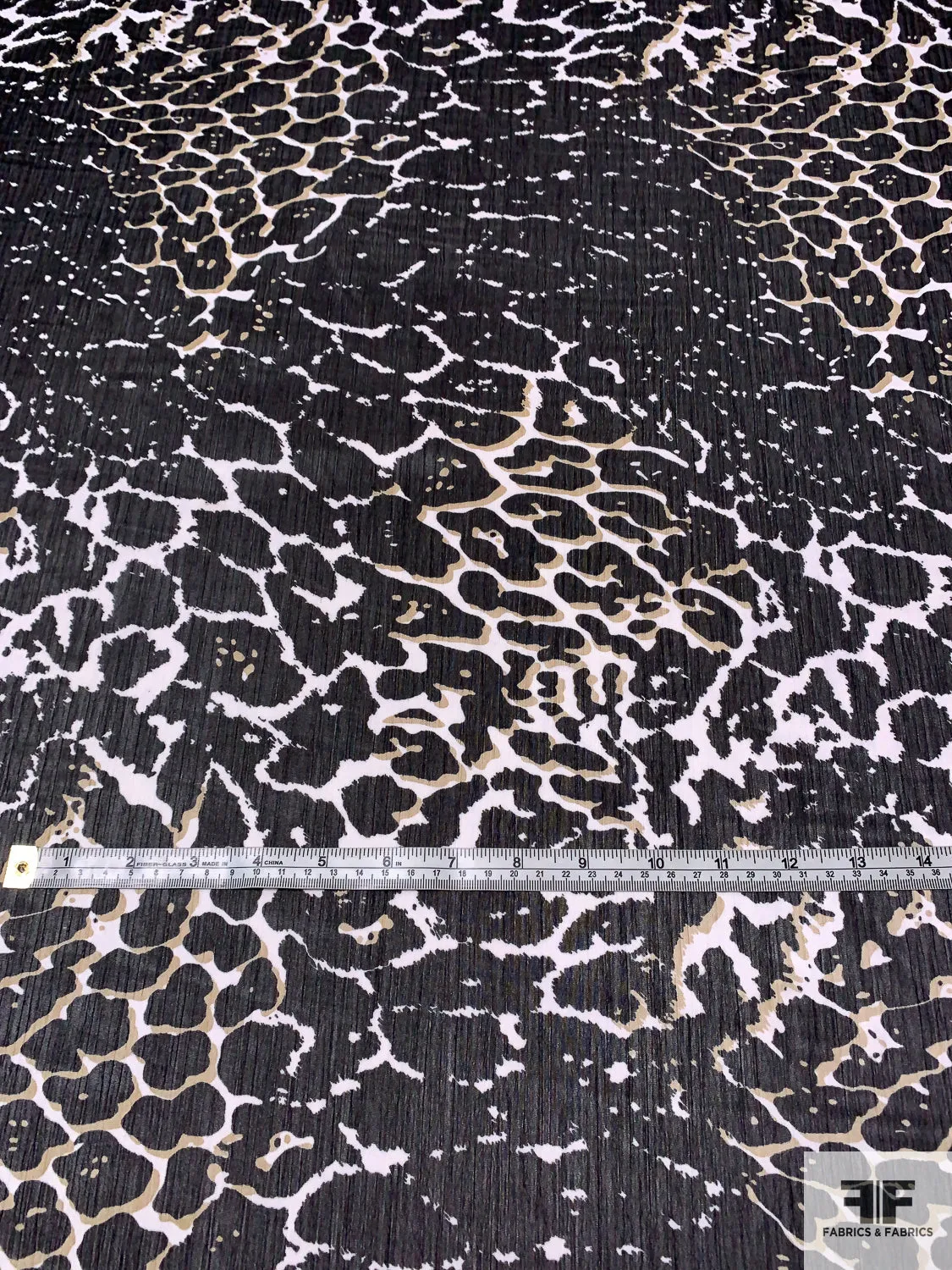 Animal Pattern Printed Crinkled Polyester Chiffon - Black / White / Light Olive