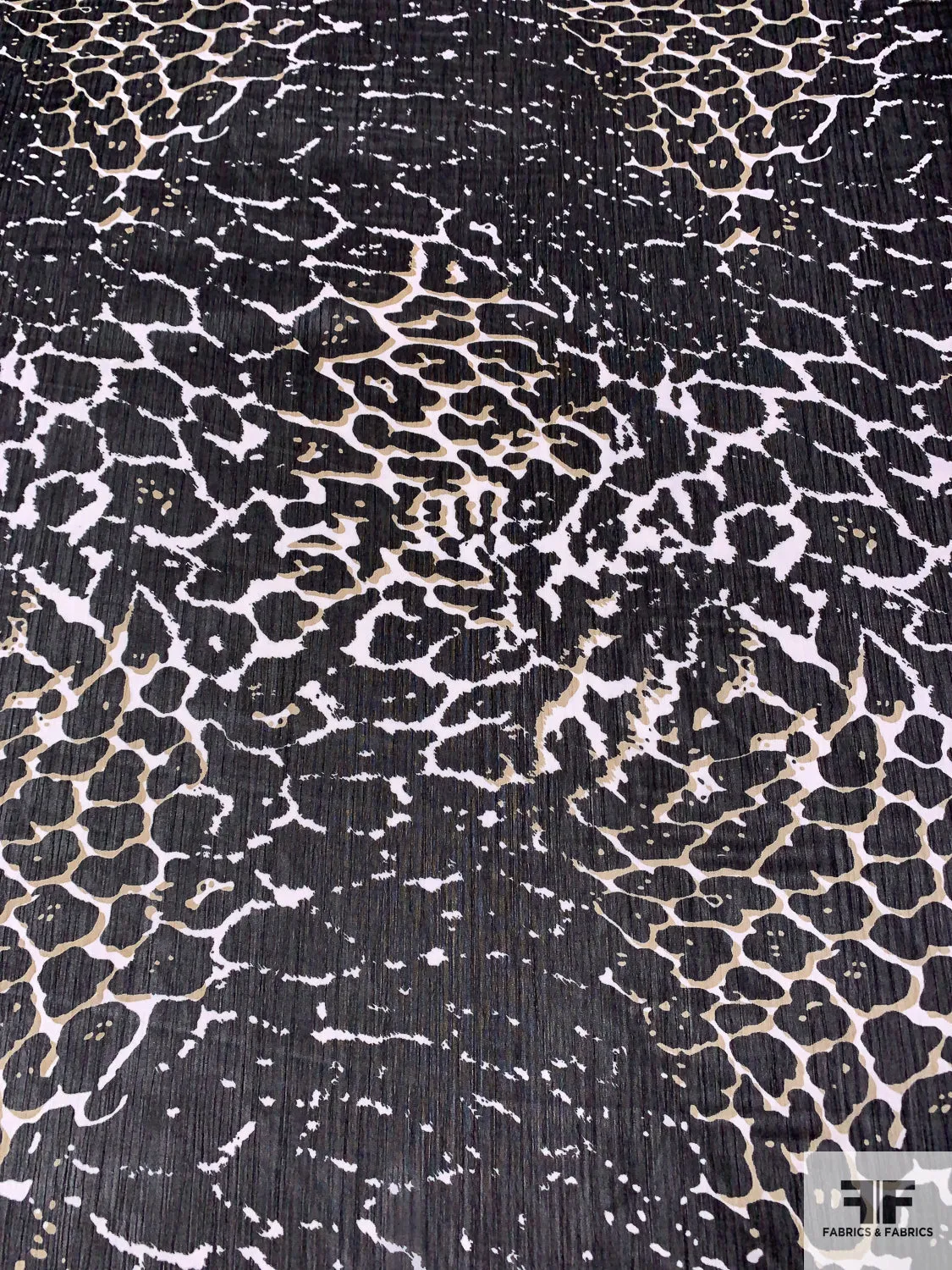 Animal Pattern Printed Crinkled Polyester Chiffon - Black / White / Light Olive