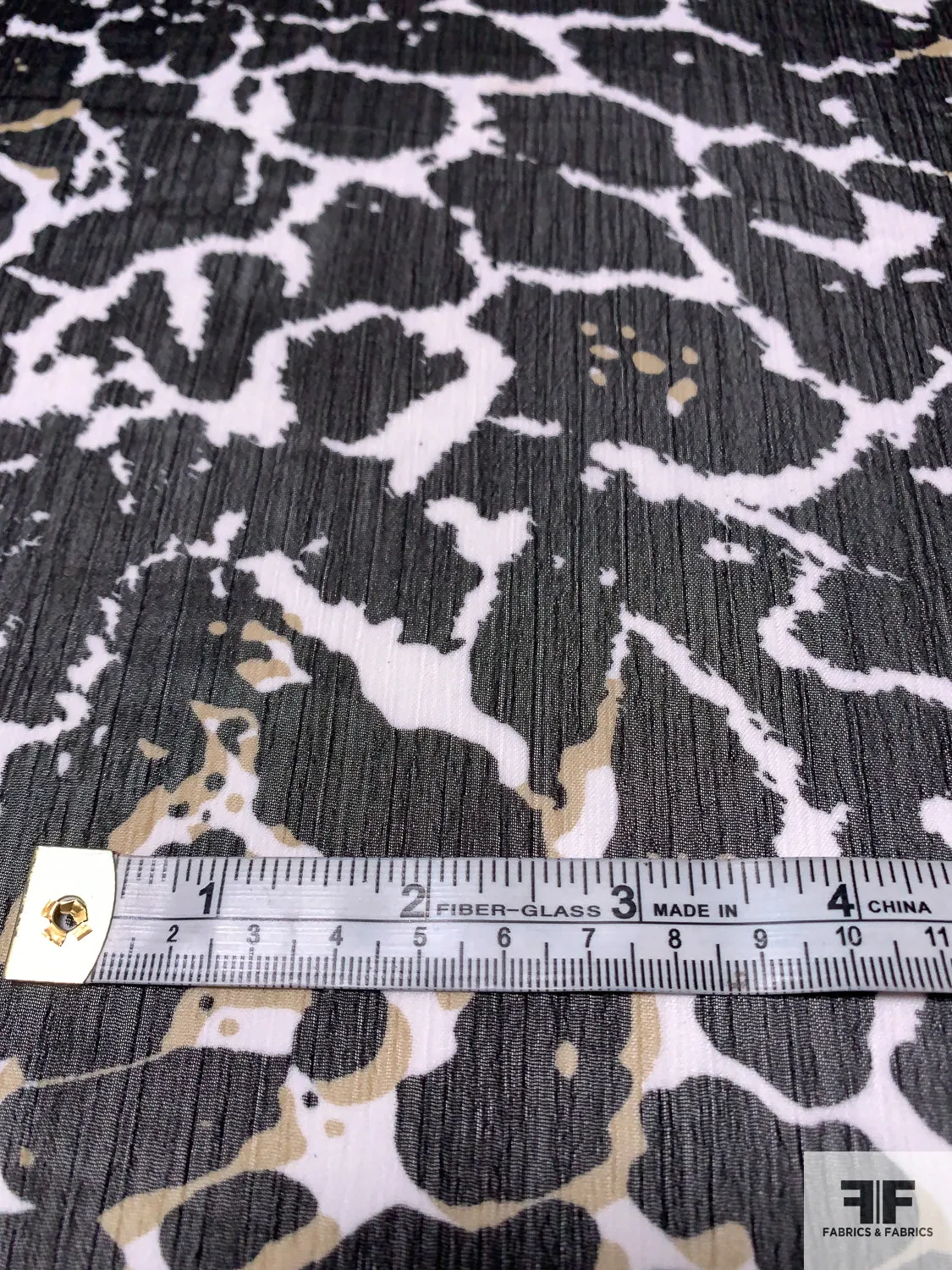 Animal Pattern Printed Crinkled Polyester Chiffon - Black / White / Light Olive