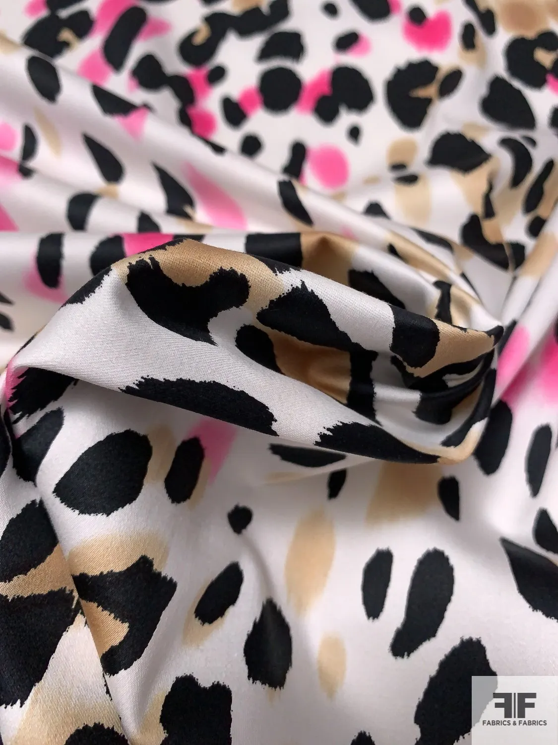 Animal Pattern Printed Stretch Cotton Sateen - White / Black / Hot Pink / Tan