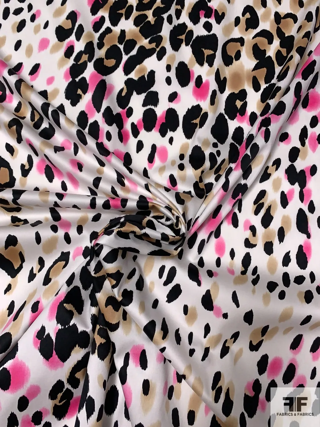 Animal Pattern Printed Stretch Cotton Sateen - White / Black / Hot Pink / Tan