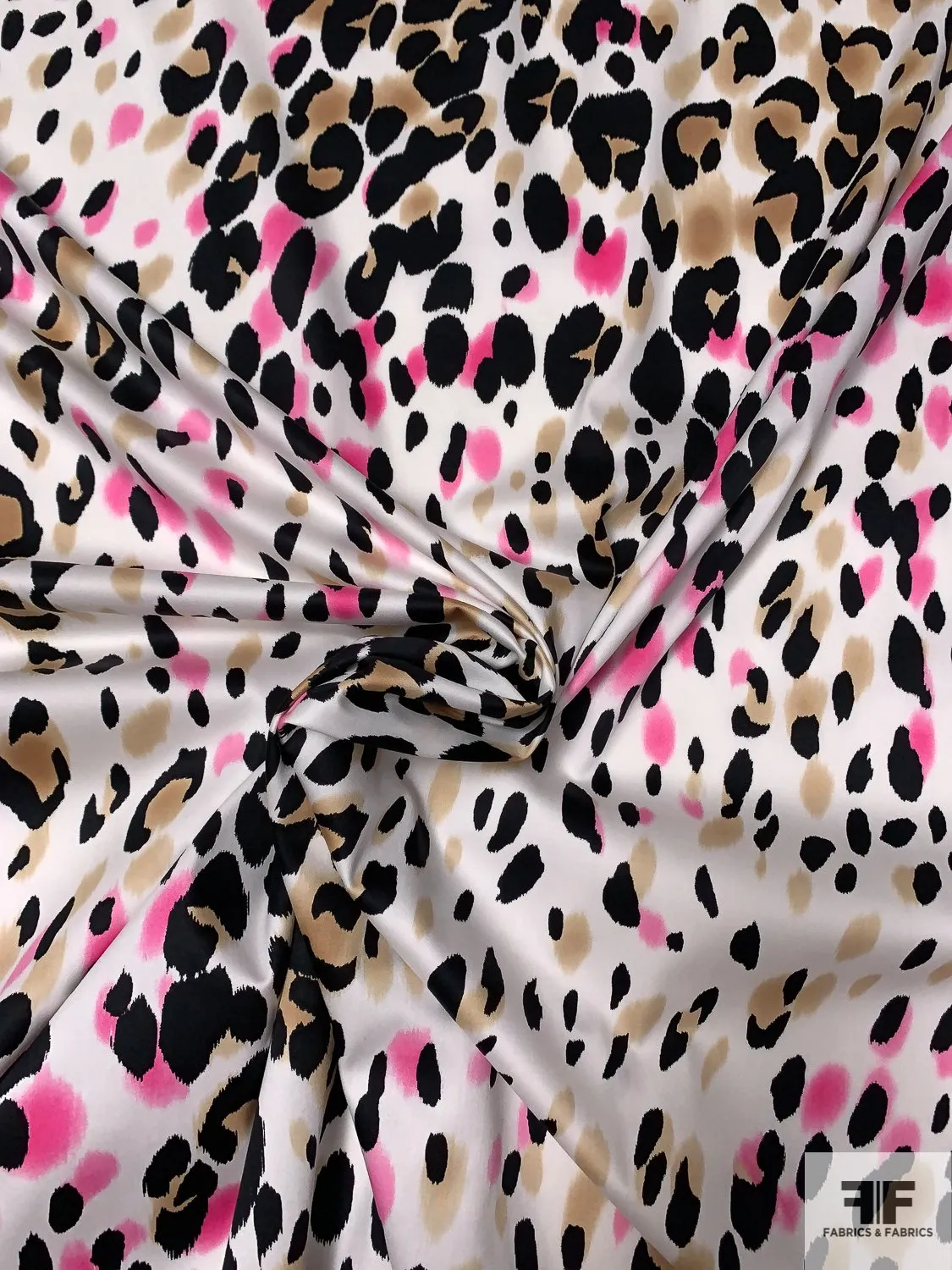 Animal Pattern Printed Stretch Cotton Sateen - White / Black / Hot Pink / Tan