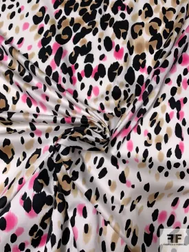 Animal Pattern Printed Stretch Cotton Sateen - White / Black / Hot Pink / Tan