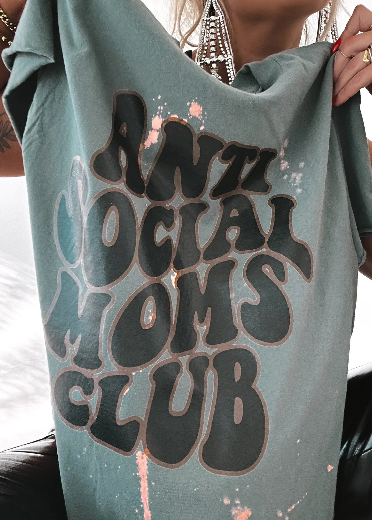 ANTISOCIAL MOMS CLUB BLEACHED OUT SIDE SLIT TEE