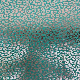Aqua Blue | Silver Sahara Leopard Foil Print Nylon Spandex Fabric