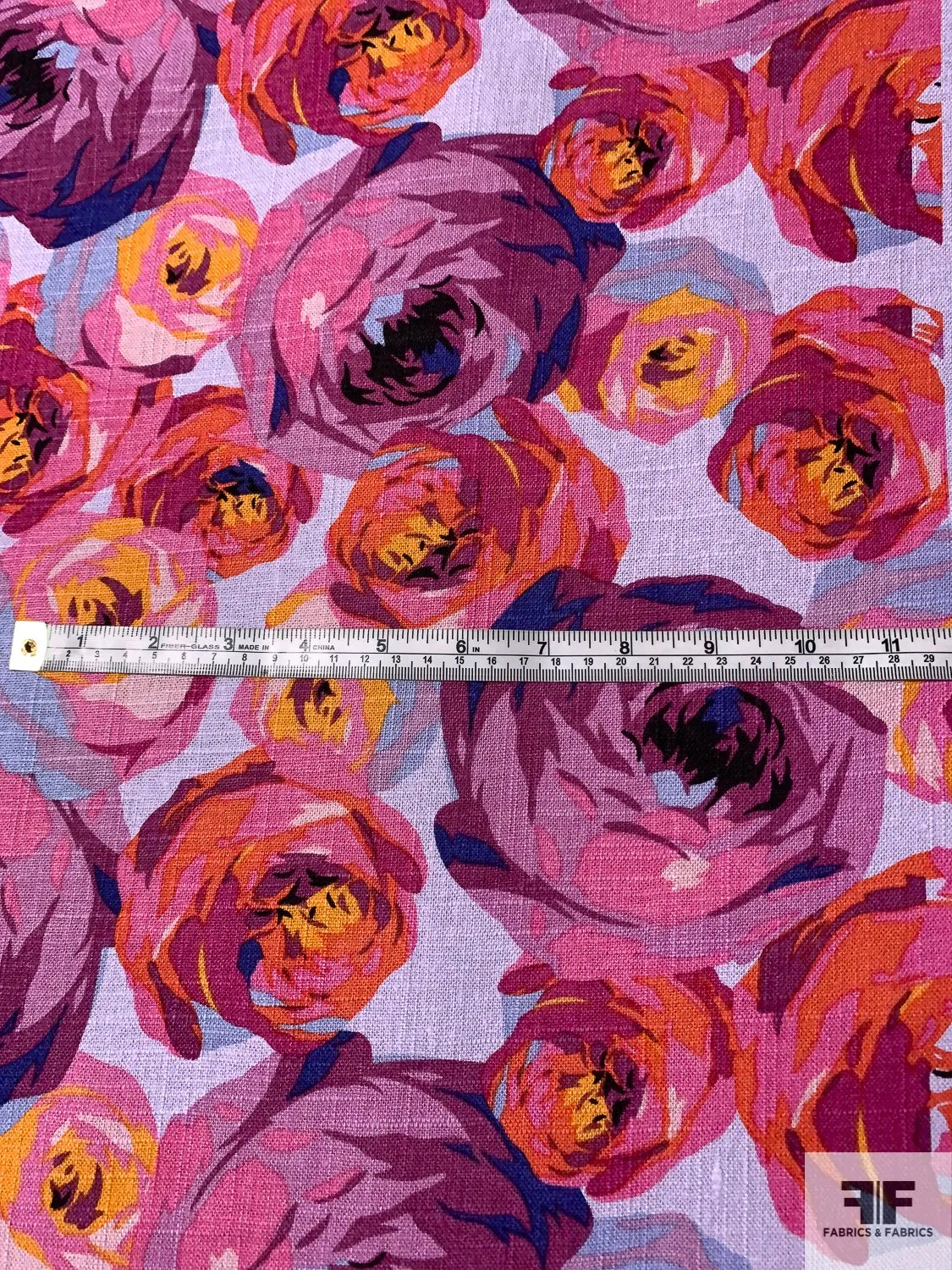 Art Collector Floral Printed Linen-Weave Cotton with Mechanical Stretch - Magenta / Pink / Coral / Lavender / Orange