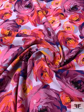 Art Collector Floral Printed Linen-Weave Cotton with Mechanical Stretch - Magenta / Pink / Coral / Lavender / Orange