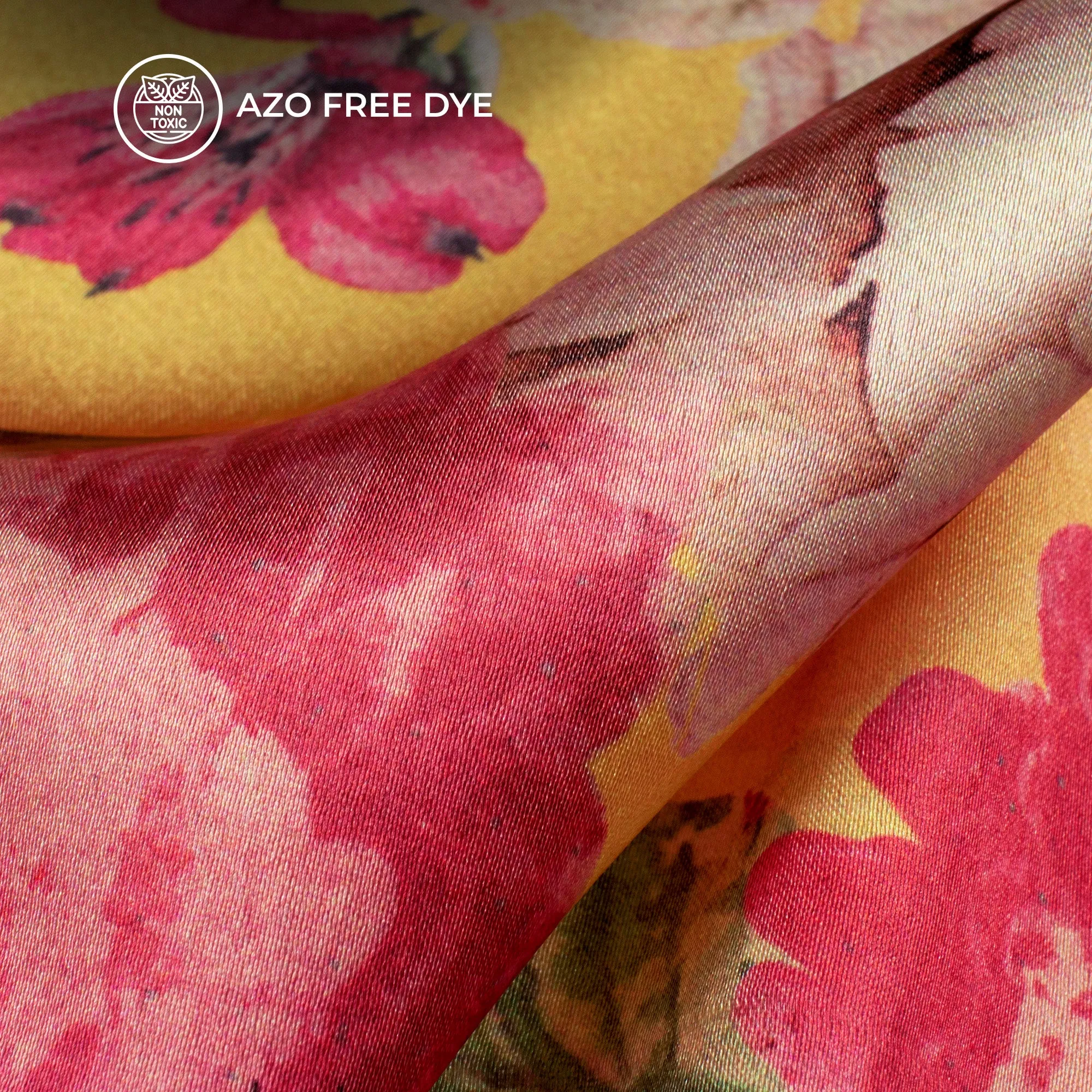 Attractive Yellow Floral Digital Print Japan Satin Fabric
