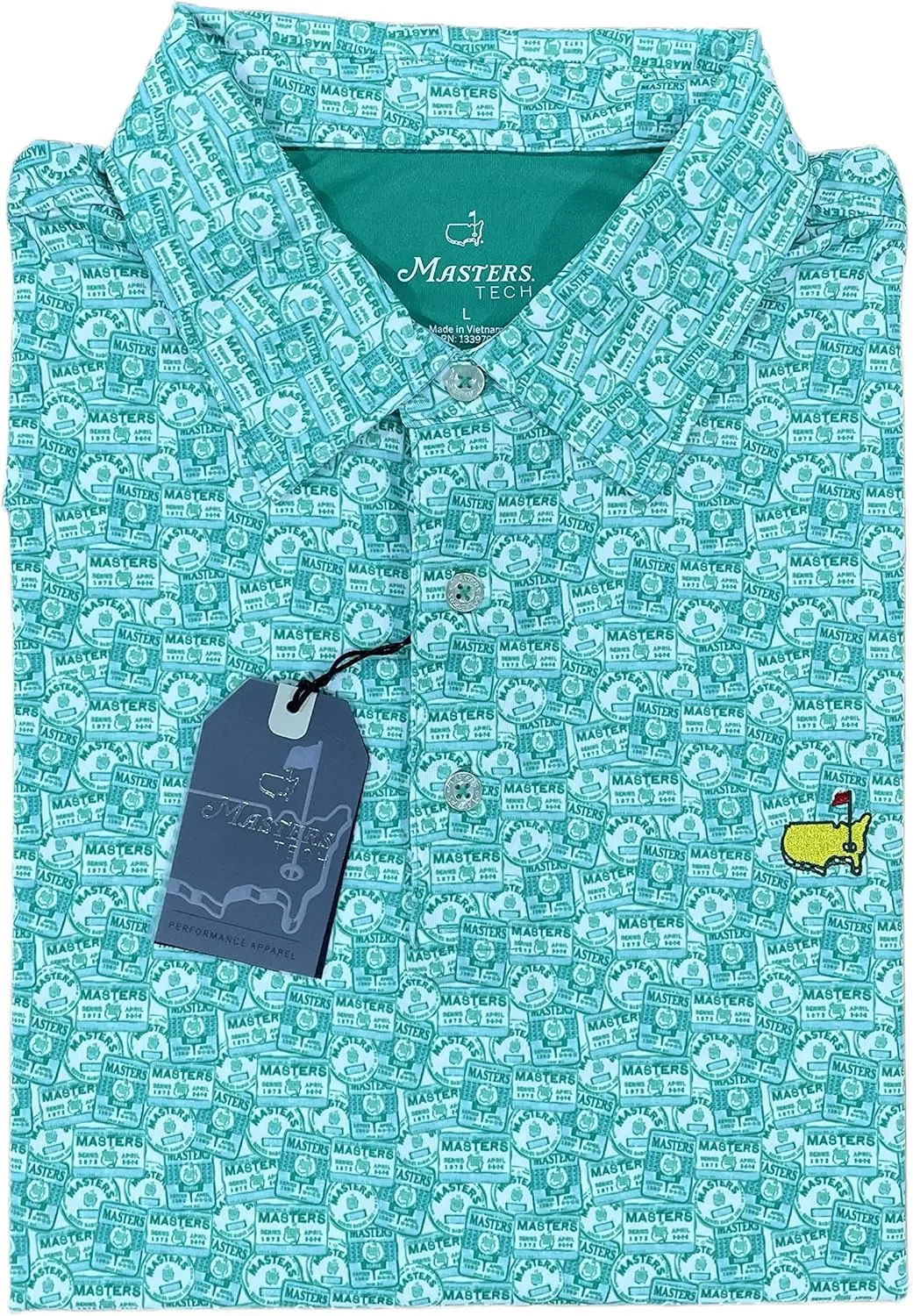 Authentic Masters Tech Men's Badge Design Performance Golf Shirt Polo - Green
