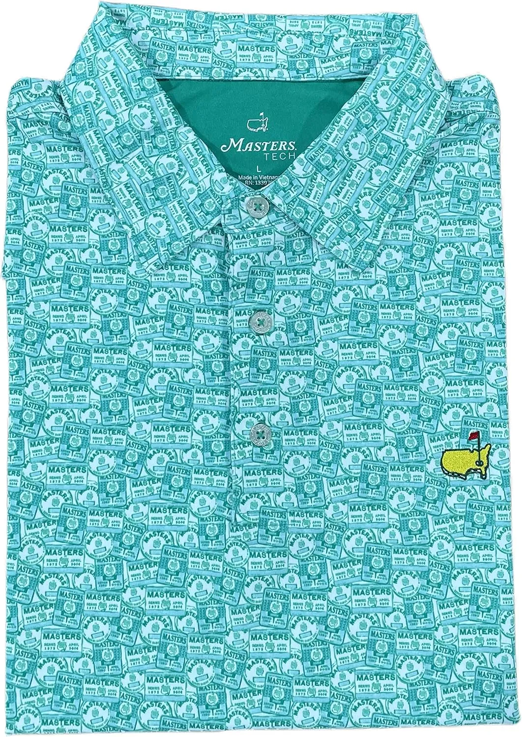 Authentic Masters Tech Men's Badge Design Performance Golf Shirt Polo - Green