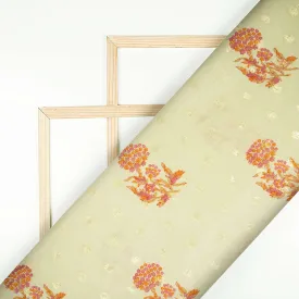 Beige And Orange Floral Pattern Handblock Cotton Lurex Fabric
