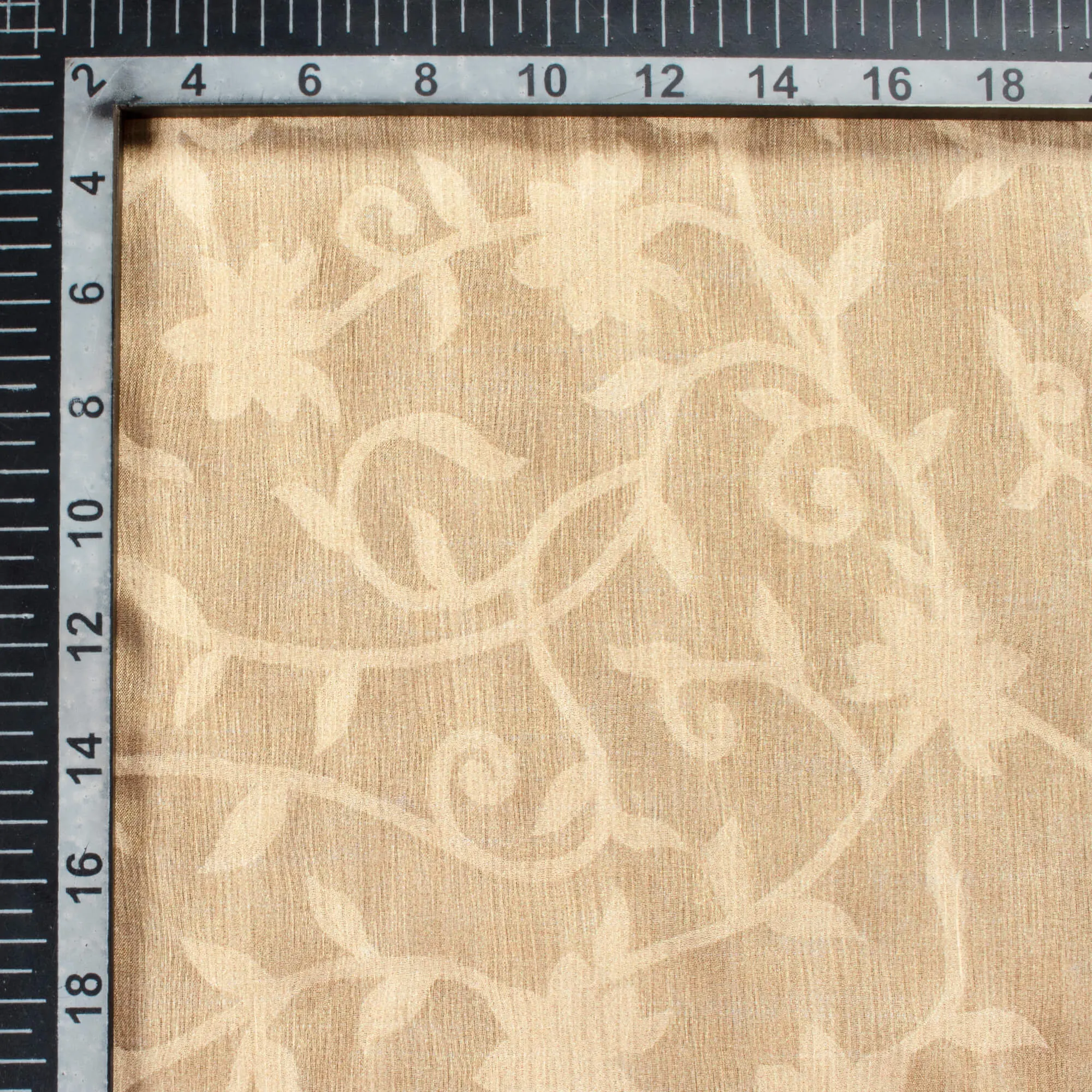 Beige Textured Pattern Digital Print Floral Brasso Fabric