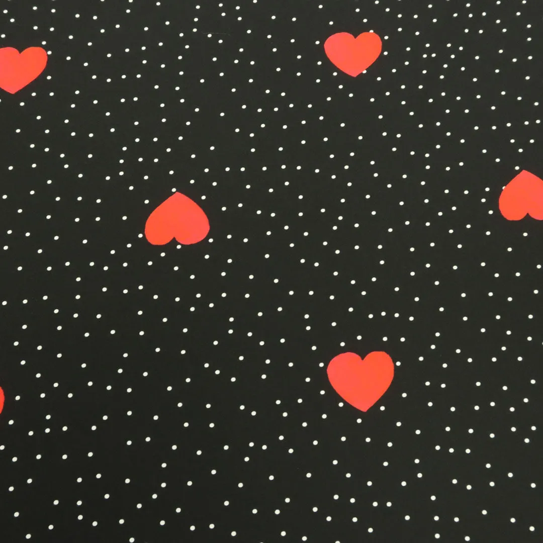Black Background with Red Hearts Printed Fabric