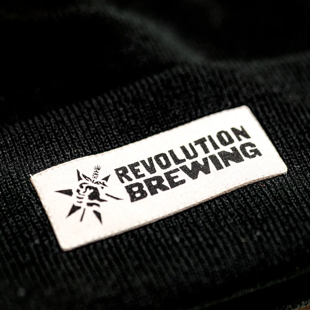 Black Cuffed Knit Beanie Leather Logo